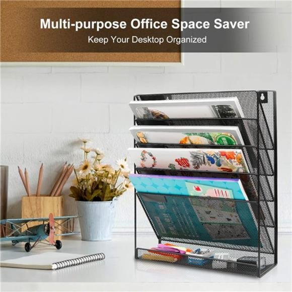 Wall File Organizer 5Tier Vertical Hanging File Organizer Wall Mount File Holder - Picture 6 of 7